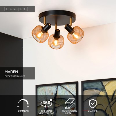Lucide MAREN - Deckenstrahler - Ø 37 cm - 3xE14 - Mattes Gold / Messing
